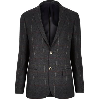 Green check skinny suit jacket